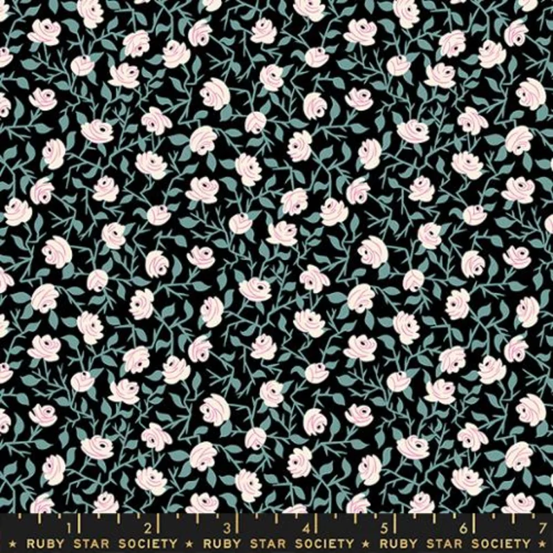 Ruby Star Society TINY FRIGHTS: Brambling Rose-Florals Black (1/4 Yard)