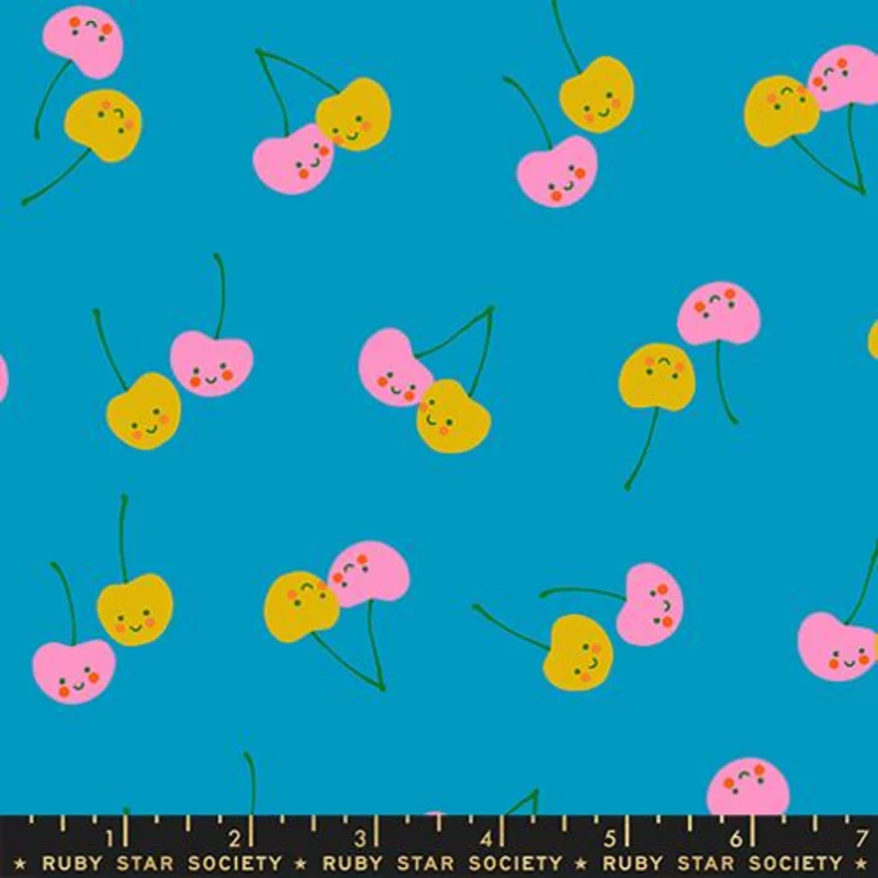 Ruby Star Society TRINKETRY: Cherry Friends-Bright Blue (1/4 Yard)