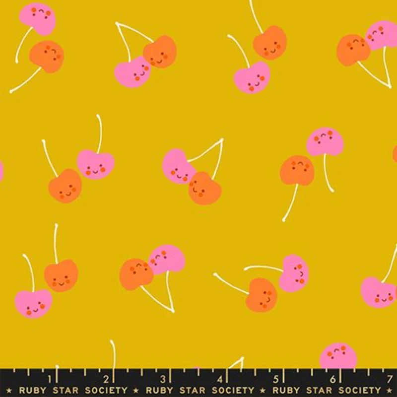 Ruby Star Society TRINKETRY: Cherry Friends-Goldenrod (1/4 Yard)