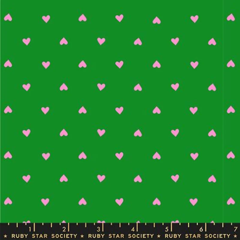 Ruby Star Society TRINKETRY: Hearts-Deep Verdant Neon (1/4 Yard)
