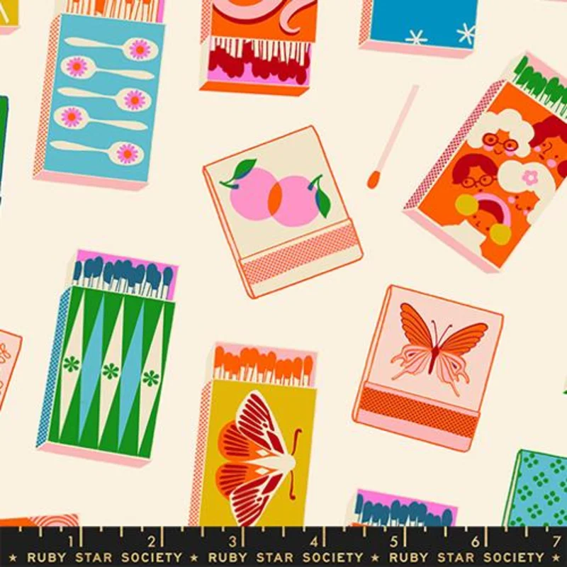 Ruby Star Society TRINKETRY: Matchmaker-Natural with Neon (1/4 Yard)