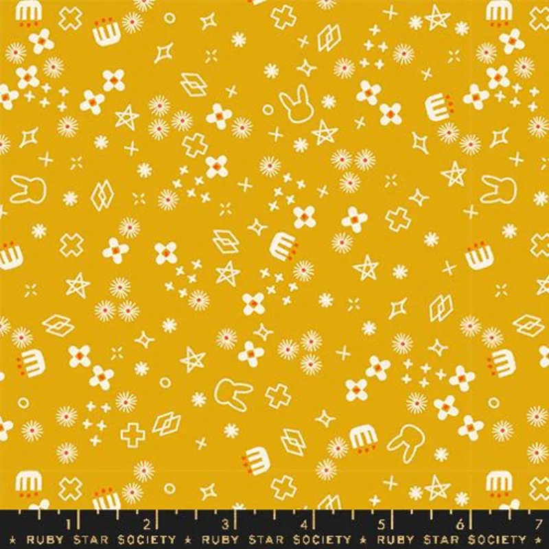 Ruby Star Society WOODLAND PARK: Bunny Bloom-Goldenrod (1/4 Yard)