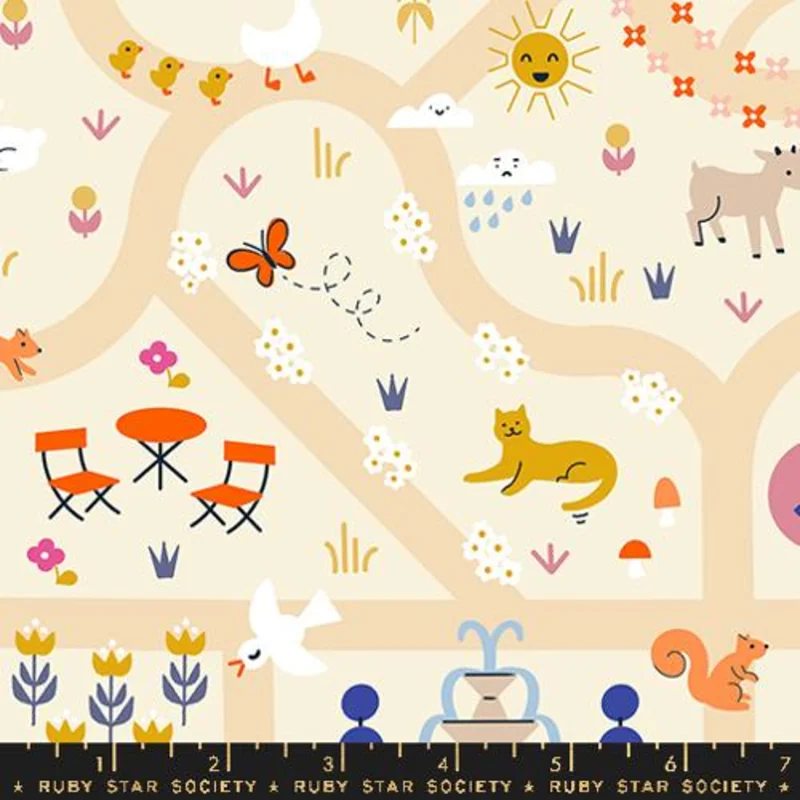 Ruby Star Society WOODLAND PARK: Garden Map-Parchment (1/4 Yard)