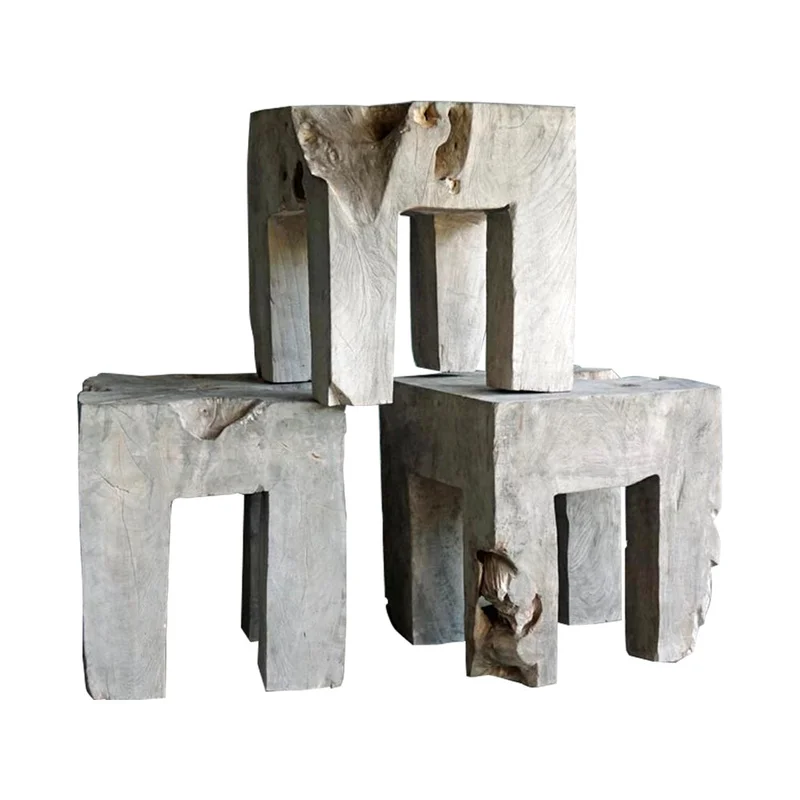 Rustic Teak Straight Cut Stool, 2 Sizes