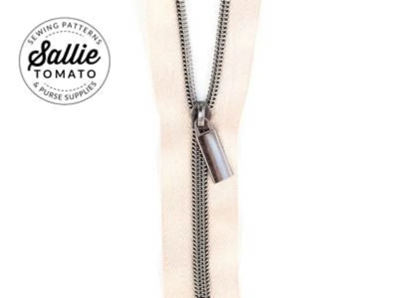 Sallie Tomato: #5 Zippers by the Yard-Beige/Gunmetal