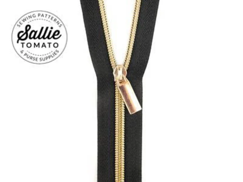 Sallie Tomato: #5 Zippers by the Yard-Black/Light Gold