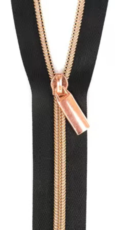 Sallie Tomato: #5 Zippers by the Yard-Black/Rose Gold