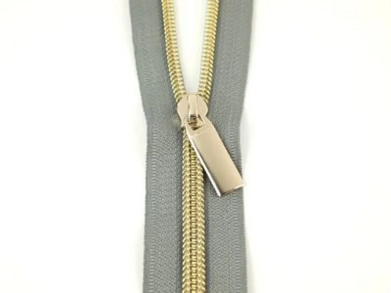 Sallie Tomato: #5 Zippers by the Yard-Grey/Light Gold