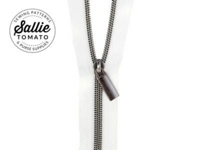 Sallie Tomato: #5 Zippers by the Yard-White/Gunmetal