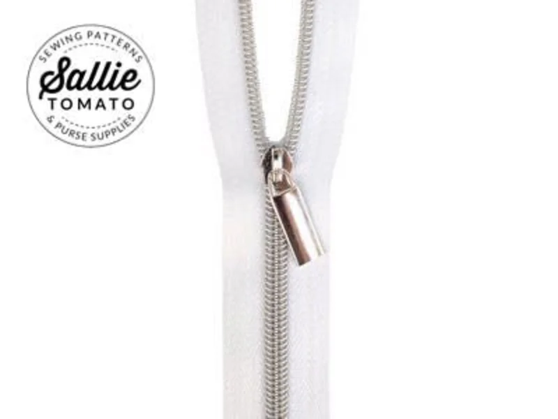 Sallie Tomato: #5 Zippers by the Yard-White/Nickel