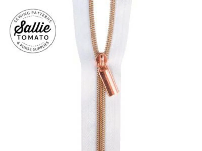 Sallie Tomato: #5 Zippers by the Yard-White/Rose Gold