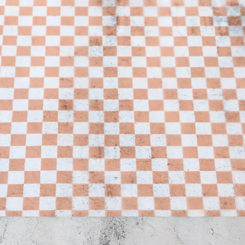 Sallie Tomato: Apricot Checkerboard Vinyl 18"x25"
