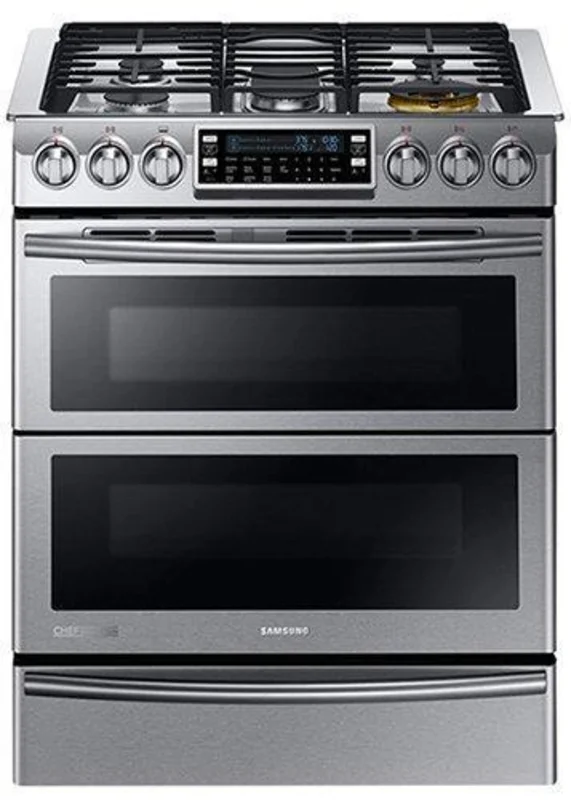 Samsung - 5.8 cu. ft Slide-In Duel Fuel Range in Stainless Steel - NY58J9850WS Stainless