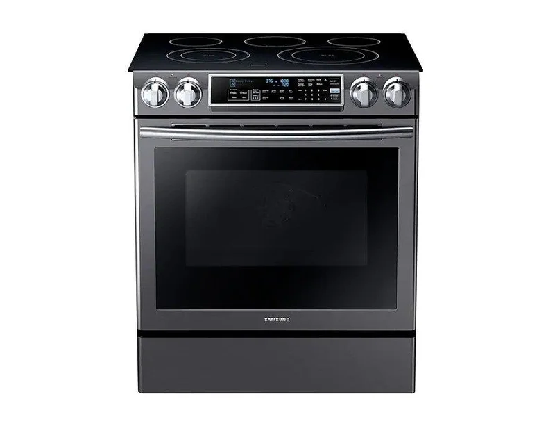 Samsung - 5.8 cu. ft Slide-In Electric Range in Black Stainless Steel - NE58K9500SG Black Stainless