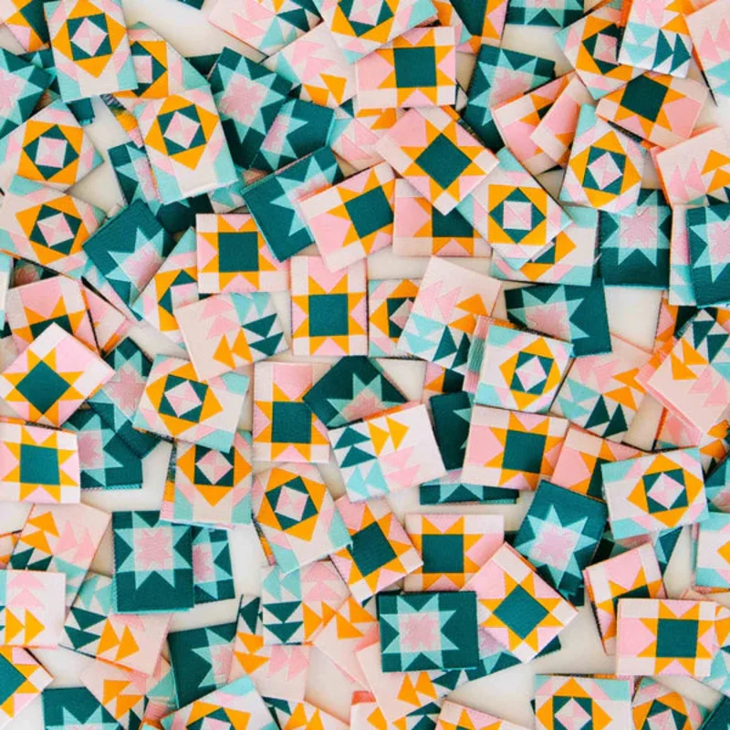 Sarah Hearts Sew in Labels: Quilt Block- Multi