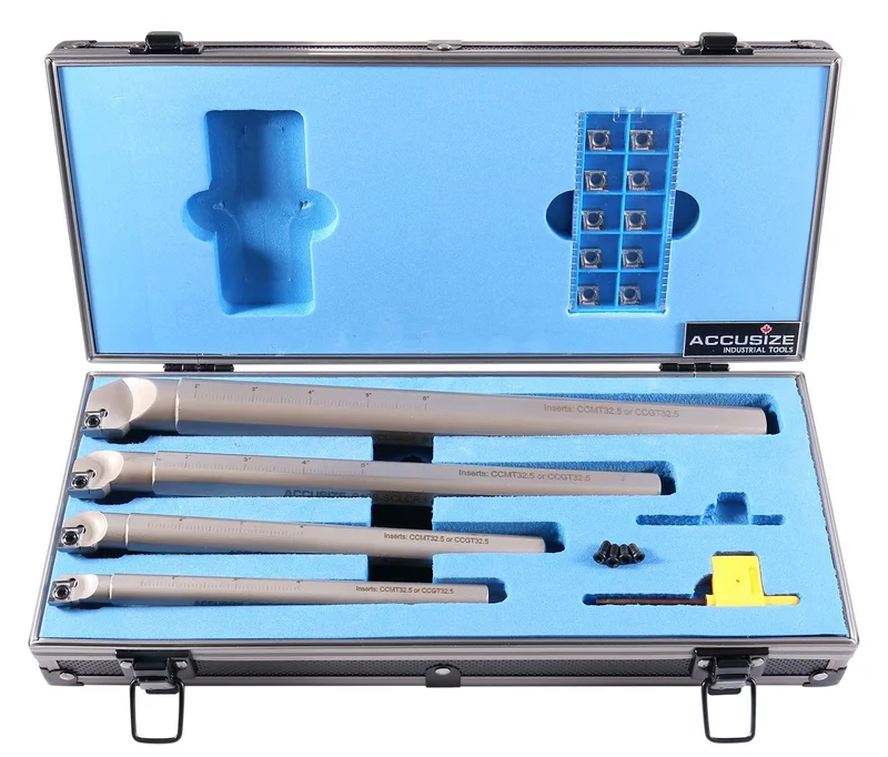 SCLCR 4 Pc Indexable Boring Bar Set for Cutting Aluminum, 14 Carbide CCGT32.51 Inserts, 1/2", 5/8", 3/4", & 1", P252-S528