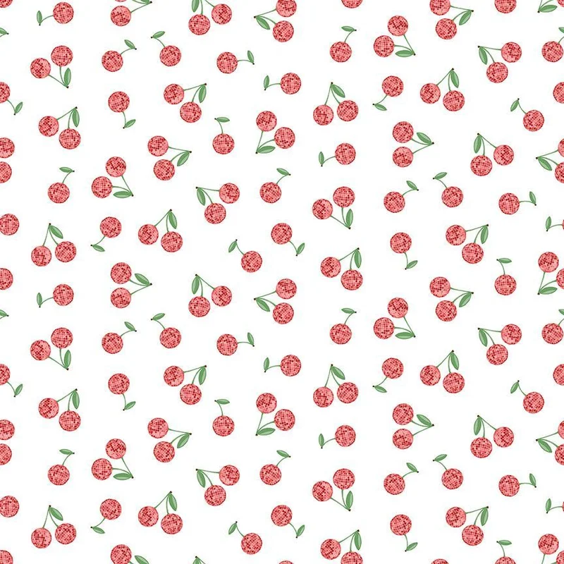 SHIMMER: Cherry Disco Balls-White (1/4 Yard)