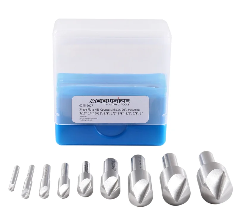 Single Flute HSS Countersink Sets, 9 pcs/set