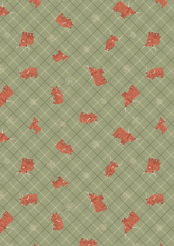 SMALL THINGS...CELTIC INSPIRED: Highland cow on celtic green check
