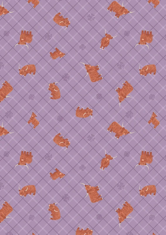 SMALL THINGS...CELTIC INSPIRED: Highland cow on soft heather celtic check
