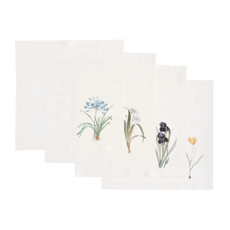 Spring Floral Printed Linen Napkins, Set of 4