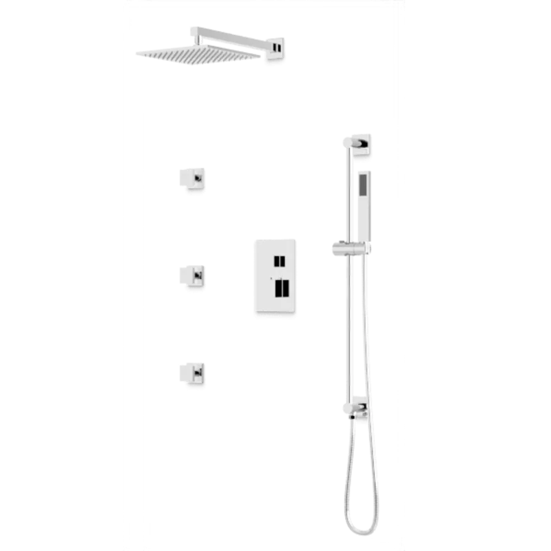 Square Thermostatic Shower Trim Kit with Wall Mount Shower Head, Hand Shower on Slide Bar, Body Jets