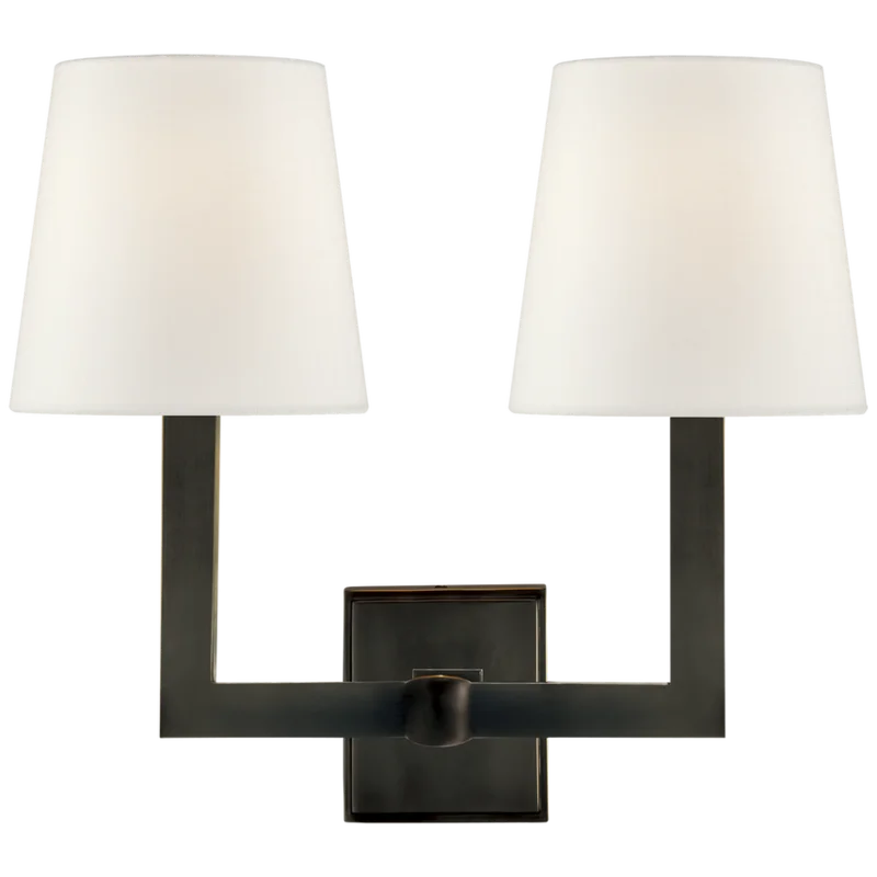 Square Tube Double Sconce, Bronze