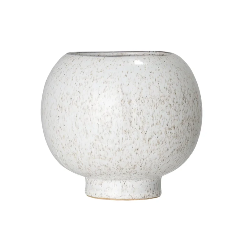 Stoneware Flower Pot, Reactive Glaze, White