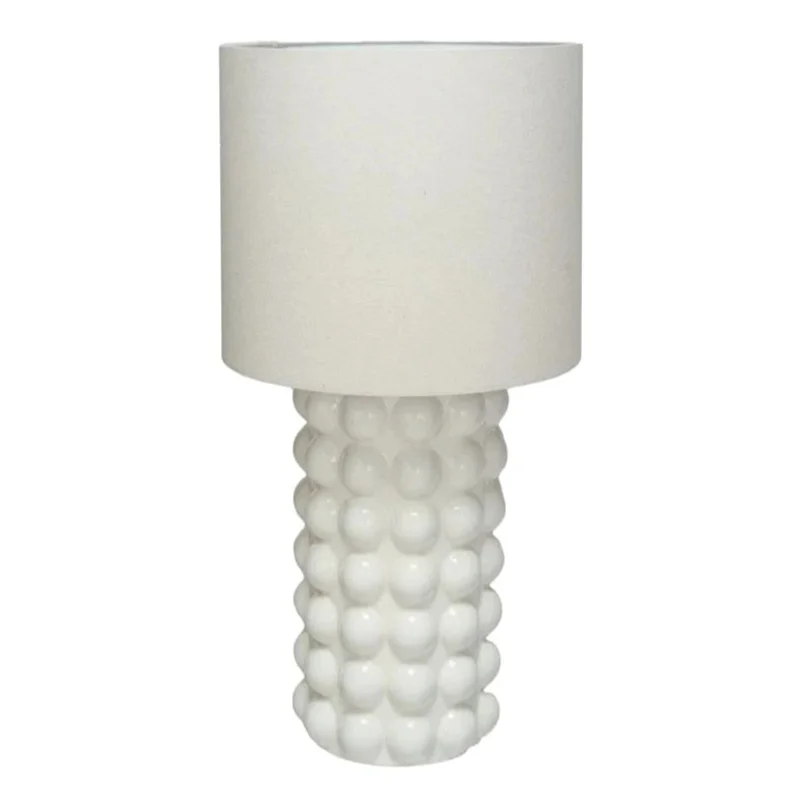 Stoneware Hobnail Table Lamp w/ Linen Shade, White