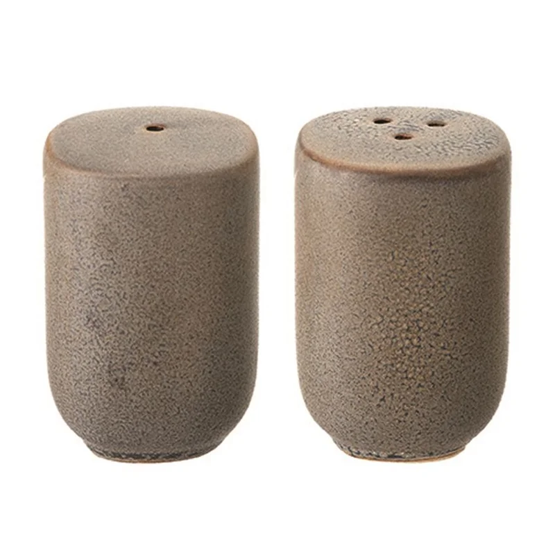 Stoneware Salt & Pepper Shakers, Reactive Glaze, Matte Grey, Set Of 2