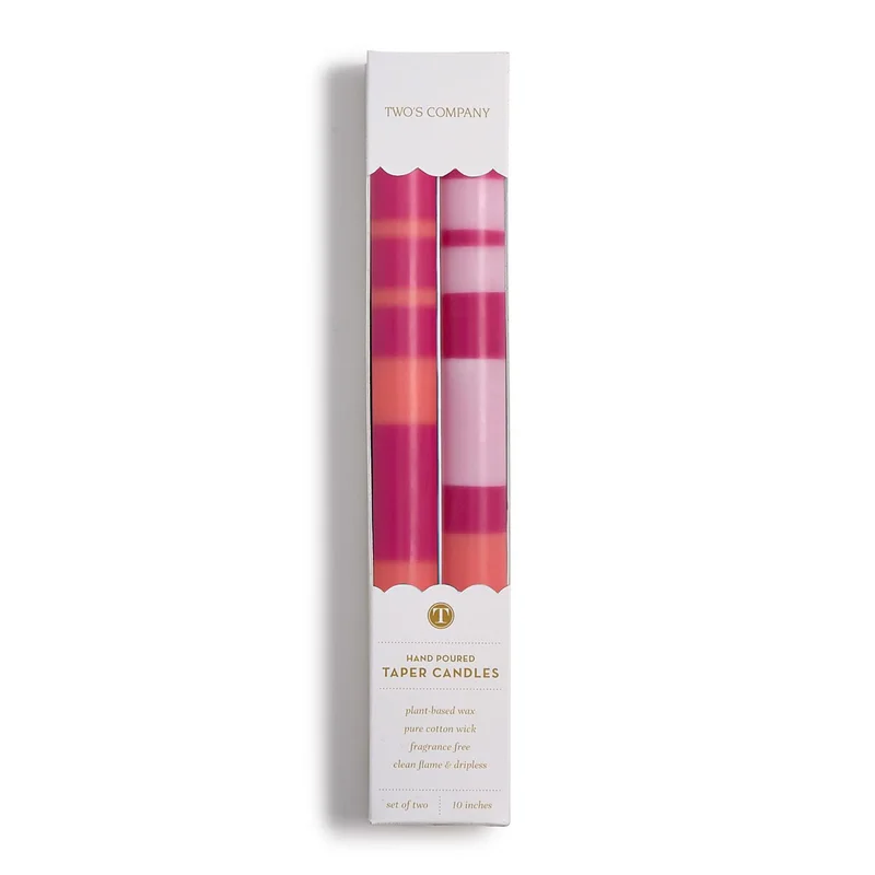 Stripe and Glow Multi Layer 10" Taper Candle, Pink, S/2