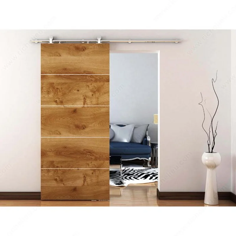 Studio Sliding Barn Door Set For Suspended Wooden Door With Visible Stainless Steel Hardware (Soft Close Included)
