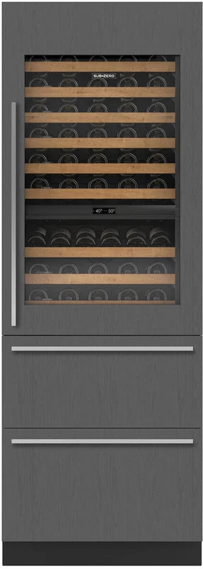Sub-Zero - 30 Inch 86 Bottle + 5.2 cu. ft Built In / Integrated Wine Fridge Refrigerator in Panel Ready - DET3050WR/R Panel Ready