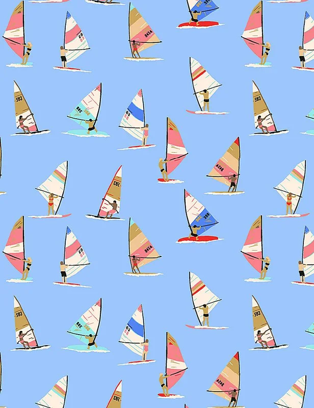 Sun of a Beach! by Dear Stella: Windsurfers in Aquarius (1/4 Yard)