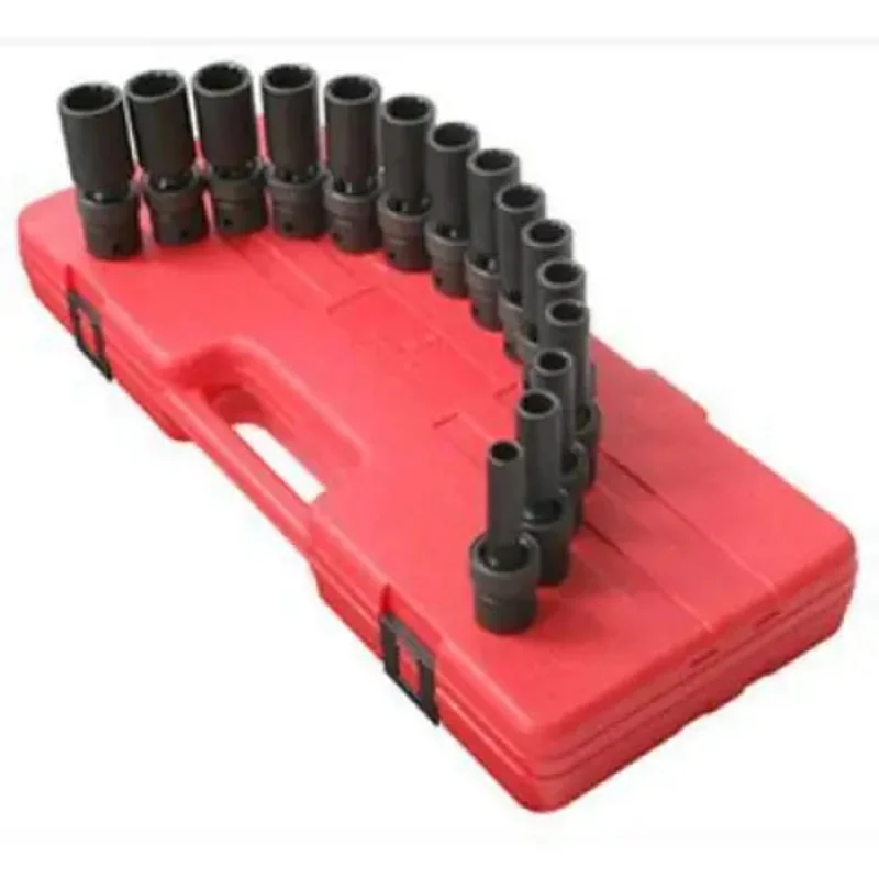 Sunex 1/2 in Dr. 12 Pt. 15 Pc. Metric Universal Deep Impact Socket Set