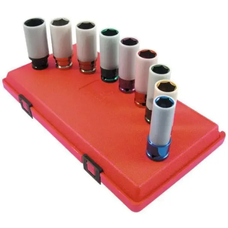 Sunex 1/2 in Dr. 9 Pc. SAE and Metric Extra Thin Wall Deep Wheel Protector Impact Socket Set