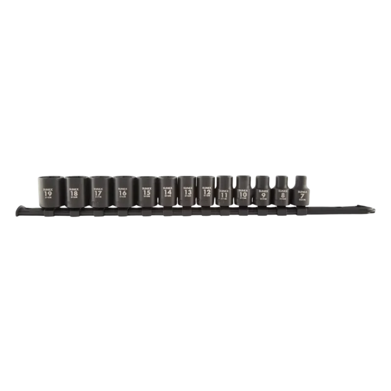 Sunex 3/8" Dr. Metric Impact Socket Set w/ Socket Rail, (13 pcs) - 3358A