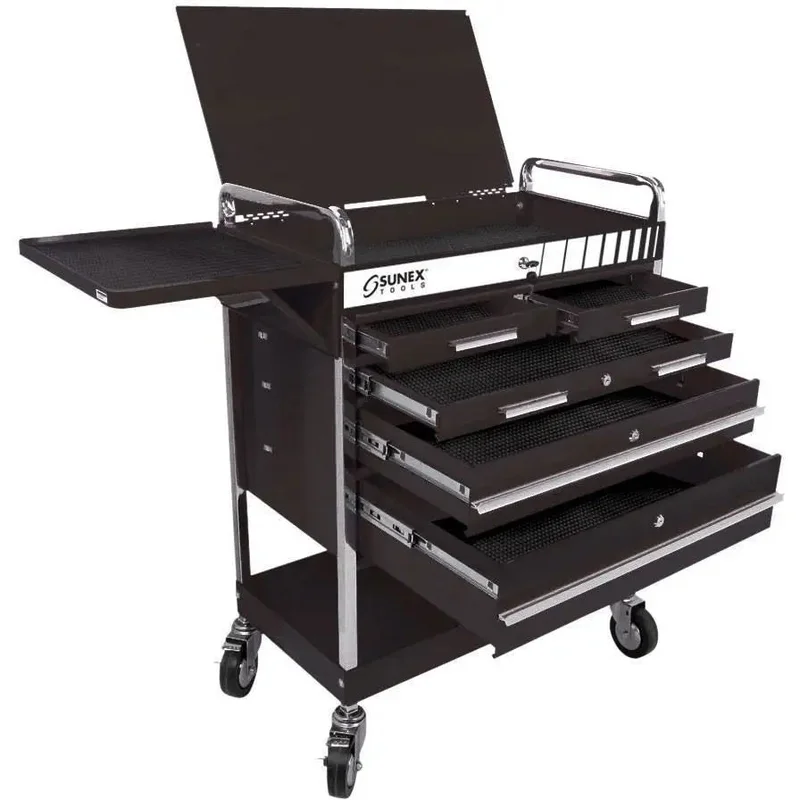 Sunex 4 Drawer Service Cart w/Locking Top-Black