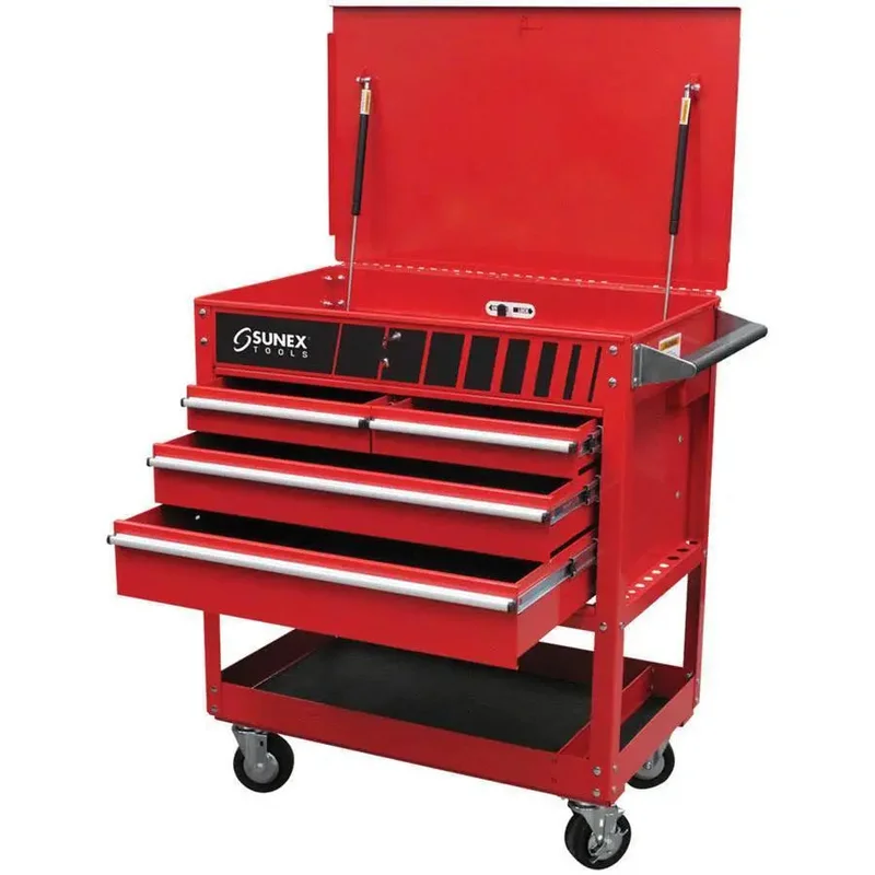 Sunex 4 Drawer Service Cart w/Locking Top-Red
