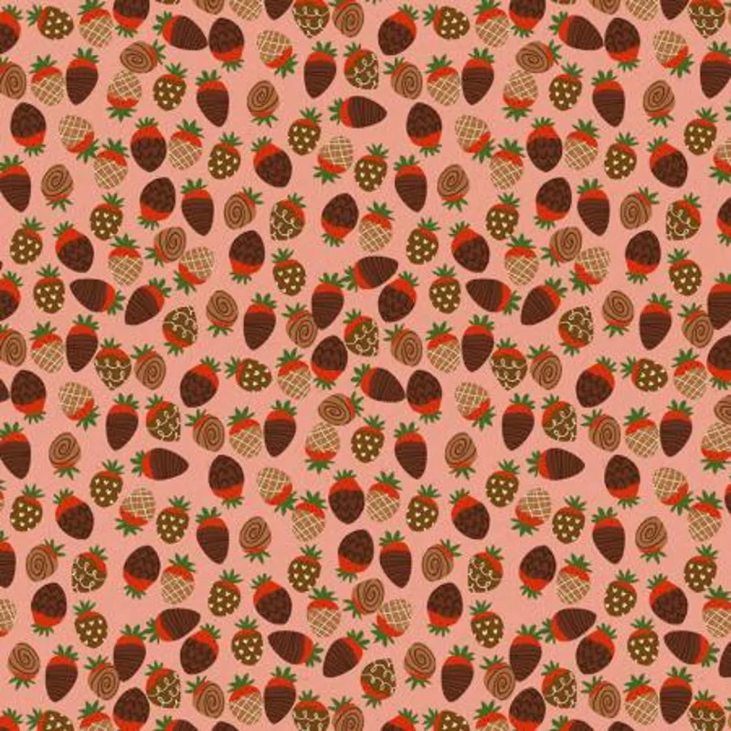 SWEET ON YOU: Coral Chocolate Berries (1/4 Yard)