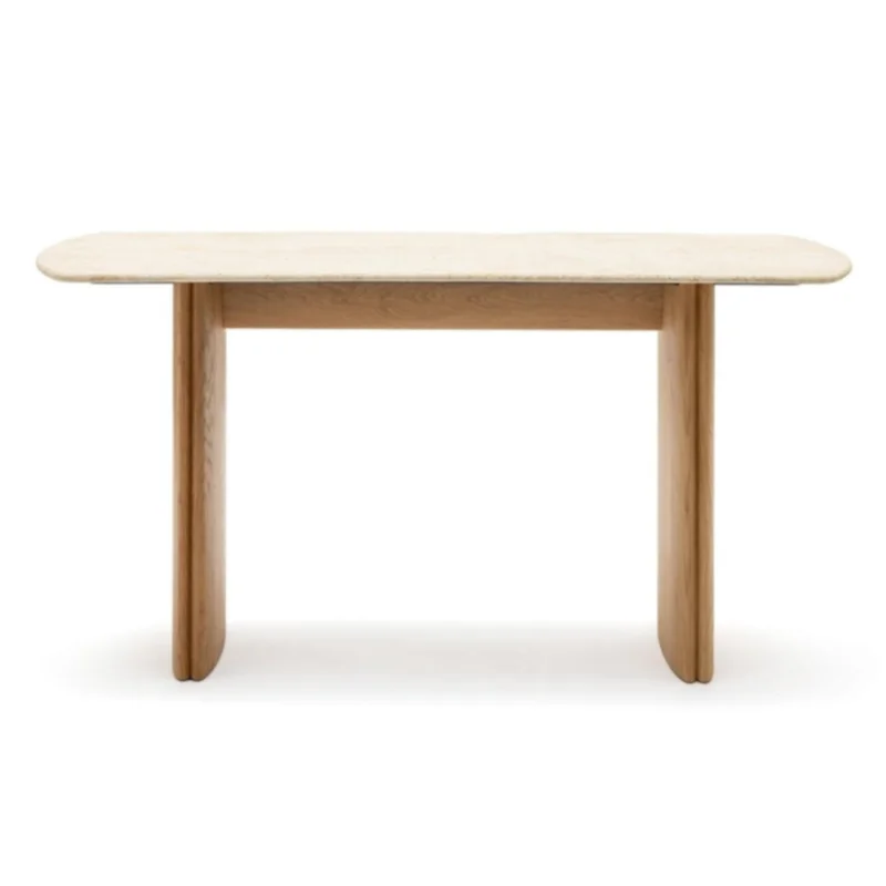 Tathra Console Table, Light Oak, Travertine, 59"W 15.75"D 29.5"H