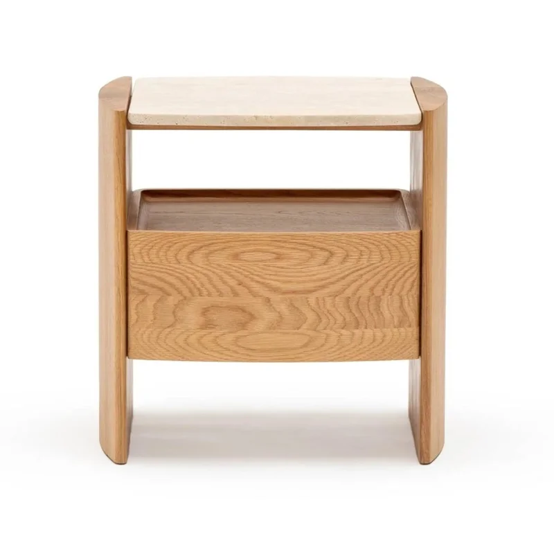 Tathra Nightstand, Light Oak with Travertine Top, 21.7"W