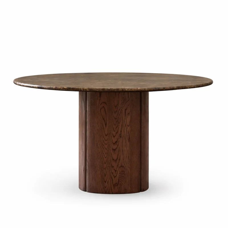 Tathra Round Dining Table, Latte with Dark Emperador Top, 53"Dia