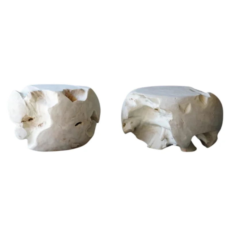 Teak Root Round Stool, Whitened