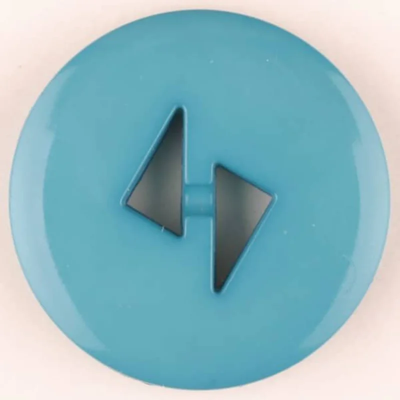 Teal polyamide button with triangular buttonholes