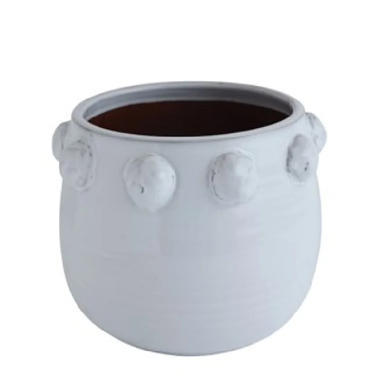 Terra-Cotta Planter, White With Raised Dots
