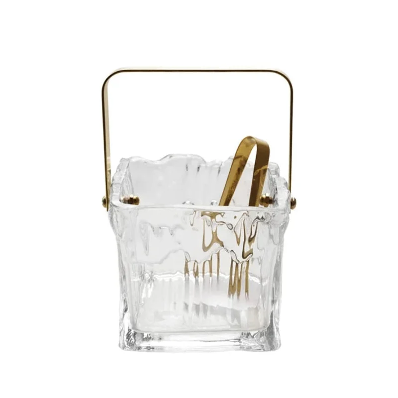 Textured Glass Ice Bucket with Tongs, 24 oz.