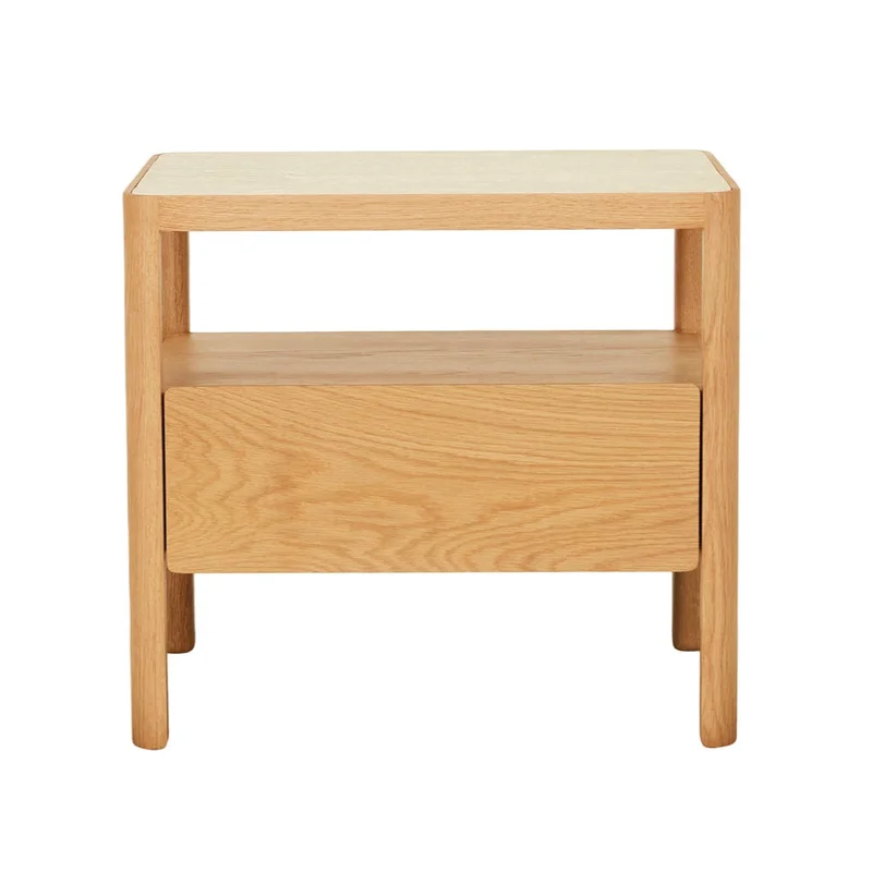 Theo Nightstand, Light Oak with Travertine Top, 23.6"W
