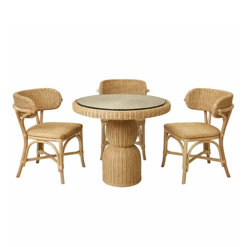 Tiago Ewan 31.5W Bistro Dining Table Set w/Chairs, Rattan