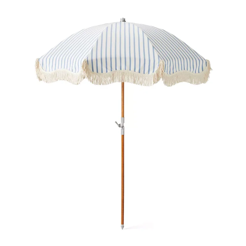 Tide Stripe Coastal Blue Beach Umbrella, 6' Dia